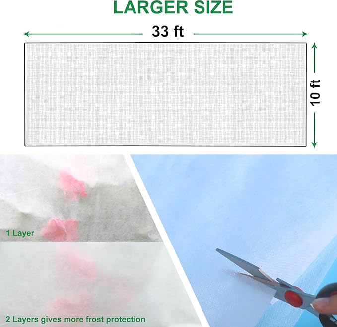 KLEWEE Plant Covers Freeze Protection 10 x 33 Ft, 1.05 oz/yd² Thicker Frost Cloths Blankets for Outdoor Plants, Plant Covers for Winter, Garden Floating Row Cover