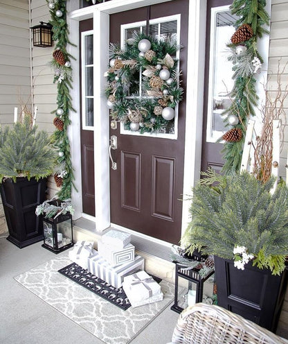 RECUTMS Artificial Pine Needles Branches Plastic Greenery Stems Soft Fake Plants Outdoor Leaves Picks Stem Boxwood UV Resistant Decor for Indoor Office Wedding (Dark Green)