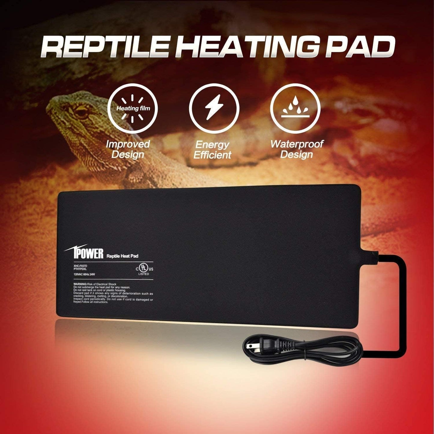 iPower 8 by 18-Inch 24W Reptile Heat Mat, Under Tank Warmer Terrarium Heat Pad for Turtles Lizards Frogs and Other Small Animals, Multi Sizes