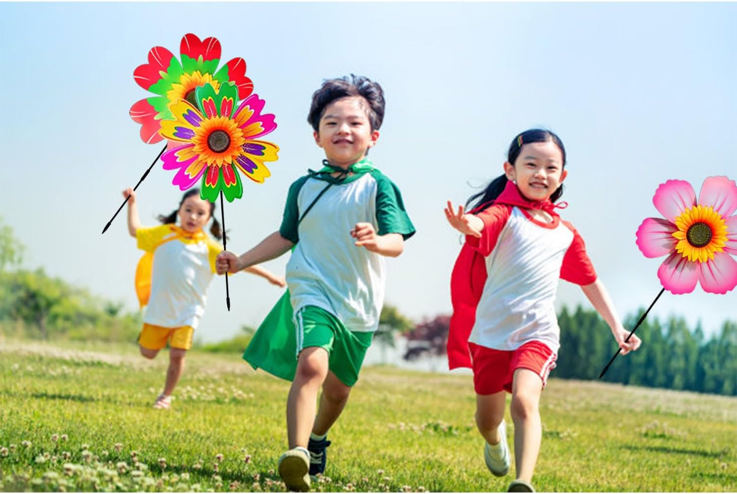 3PCS Sunflower Pinwheels Outdoor Wind Spinners, Colorful Flower Windmill Decorative Pinwheel for Garden,Yard, Party Outdoor Decor (Mixed Style)
