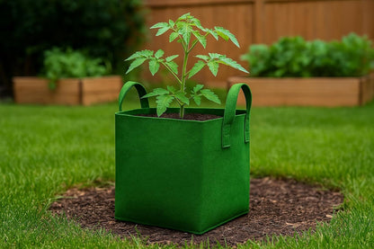 Square Geo Fabric Grow Bag 400 GSM Durable Breathable UV Resistant Reusable Plant Container for Herbs, Vegetables Flowers Space Saving Gardening Pack of 2 (Green, 15 inch) (Green)