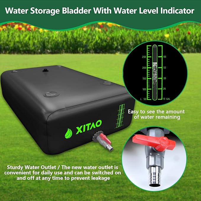 XITAO 63Gal Water Storage Bladder w/Water Level Indicator, Large Capacity Foldable Water Storage Containers, Portable Emergency Water Tank Water Bag for RVs, Irrigation