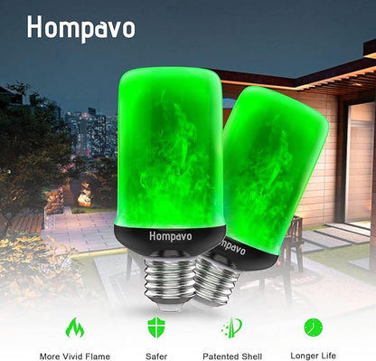 Hompavo 【Upgraded】 LED Flame Light Bulbs, Green Flickering Light Bulbs with Upside Down Effect, E26 Flame Bulb for Home Halloween St. Patrick's Day Christmas Decorations Indoor & Outdoor, 2 Pack