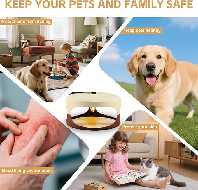 Flea Trap 4 Packs-Flea Traps for Inside Your Home, Friendly Light Trap for Indoor & Garage with 12 Sticky Disc 12 Bulbs 4 Electric Wires Bed Bug with Light for Indoor Safe to Pets & Human (Brown)