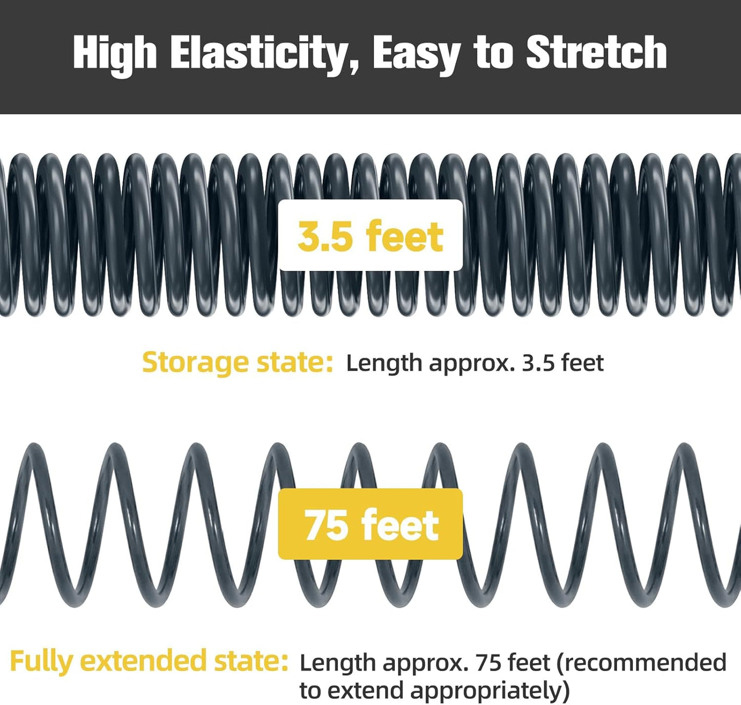 Coil Hose,3/8" EVA Coil Garden Hose 75 FT,Curly Water Hose Lightweight with Brass Connectors,Recoil Garden Hose Includes 8-Pattern Spray Nozzle for Boat, Yard, Patio, Green