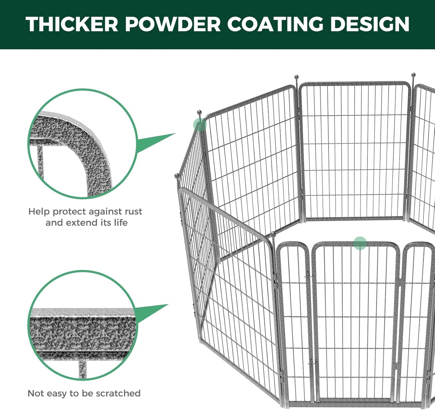 FXW Garden Fence Outdoor for The Yard – 40in(H) x 72.9ft(L) Heavy Duty Metal Animal Barrier for Dog and Rabbit, Decorative Dog Fence, 32 Panels, Silver