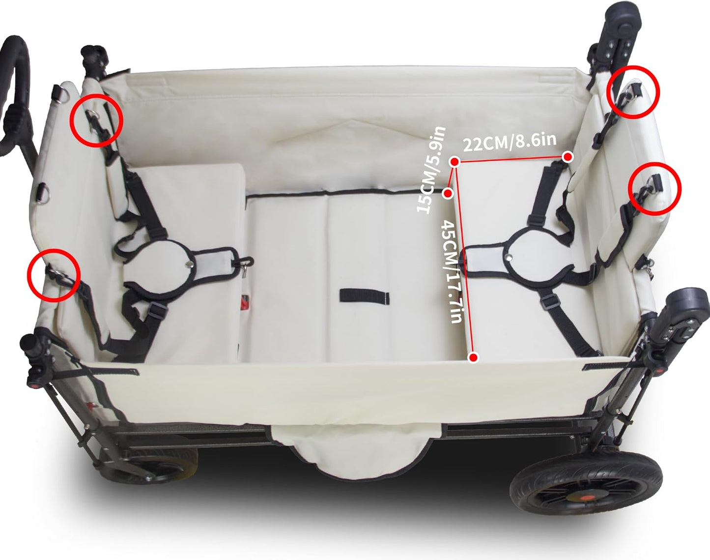 TMZ Collapsible Wagon Cart with Side-Opening Seat Conversion Design, Foldable Utility Wagon with 2 Seats, Heavy Duty Wagon 265 lbs Load Capacity (Beige)