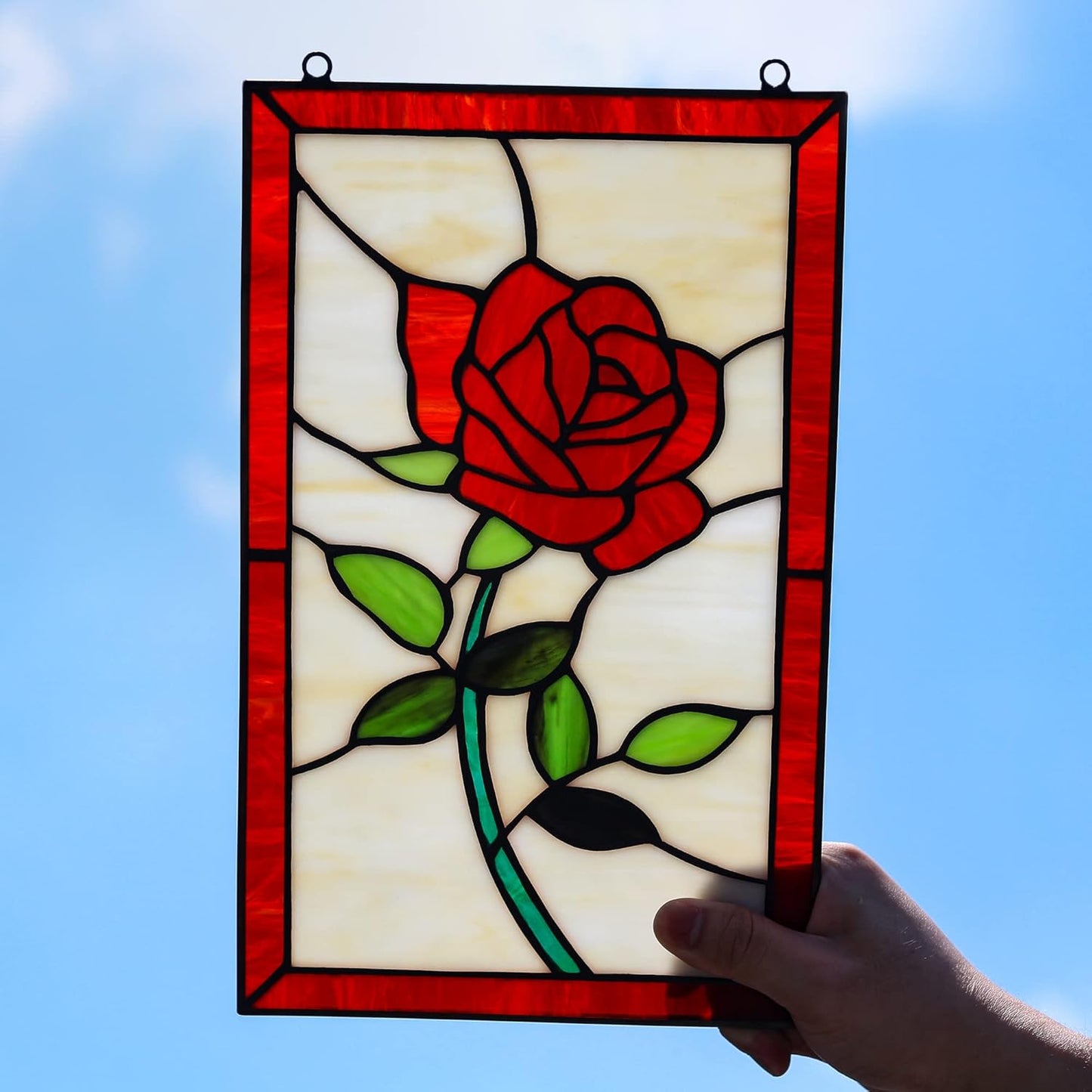 Red Rose Flower Stained Glass Window Hanging,Valentines Day Rose Gifts for Wife Girlfriend,Birthday Gift for Women, Mom, Grandma, Aunt, Sister