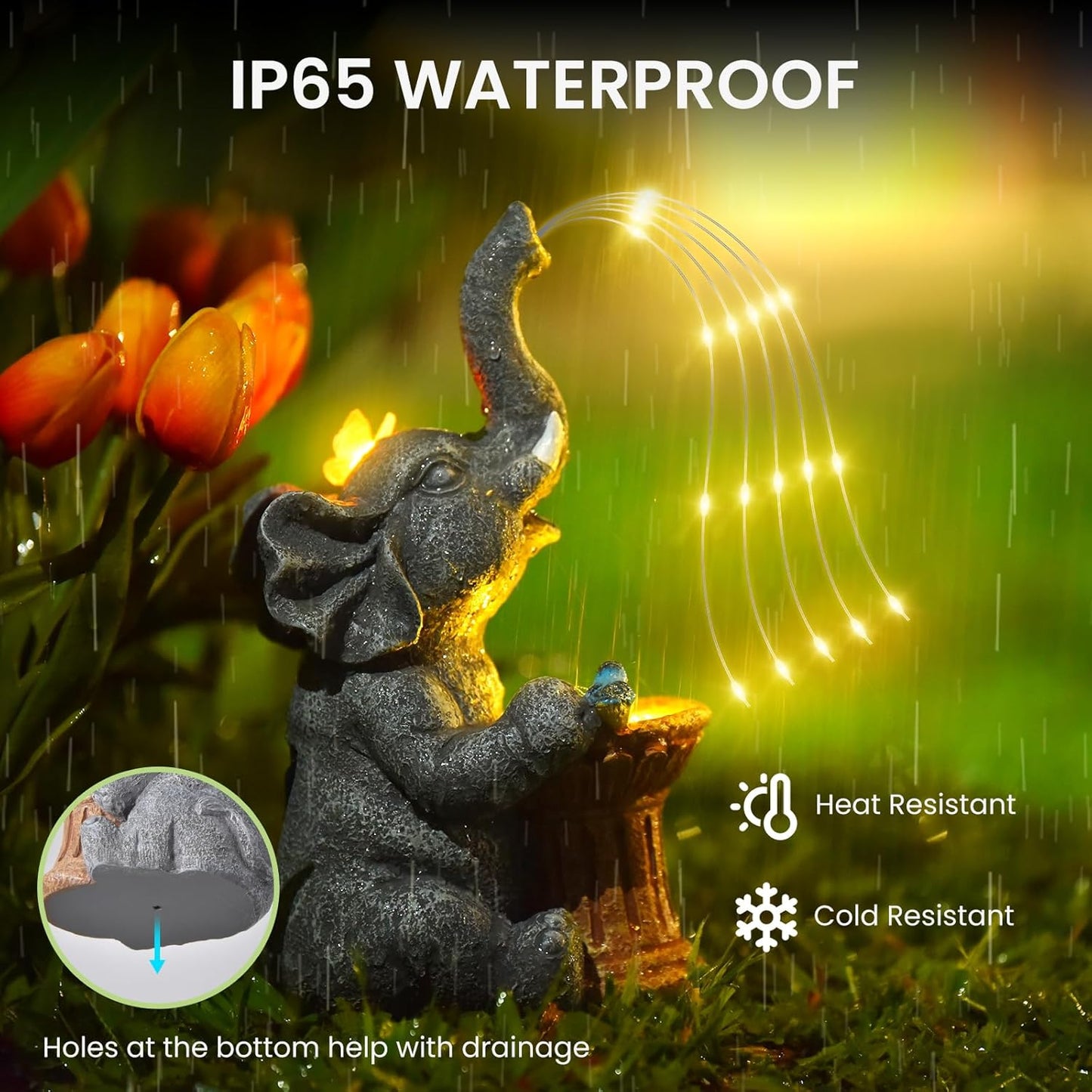 Elephant Statue Garden Decor- Outdoor Decoration with Solar Powered LED Lights, Birthday Gifts for Women, Garden Gifts for Mom, Decorations for Courtyard, Patio, Lawn, Yard