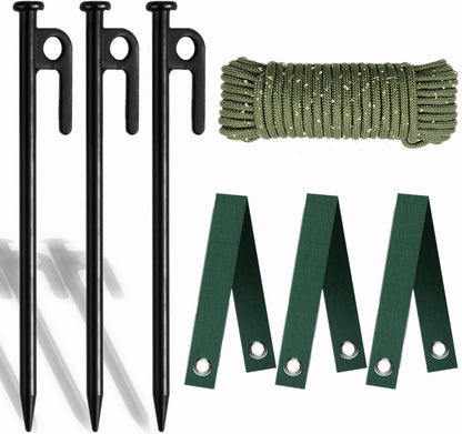 Tree Stake Kits, Tree Stakes and Supports Kits for Hurricane Protection & Bad Weather, Include 3 PCS 11.8" Heavy Duty Steel Tree Stakes, 3 PCS 15.8" Tree Straps and 50 FT Rope