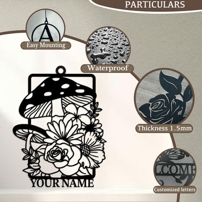 Personalized Customize Name Fantasy Mushroom Wonderland Wind Chime, Metal Iron 37 Inch Outdoor Memorial Gift for Garden Yard Patio Home Decor, Black (Style H)