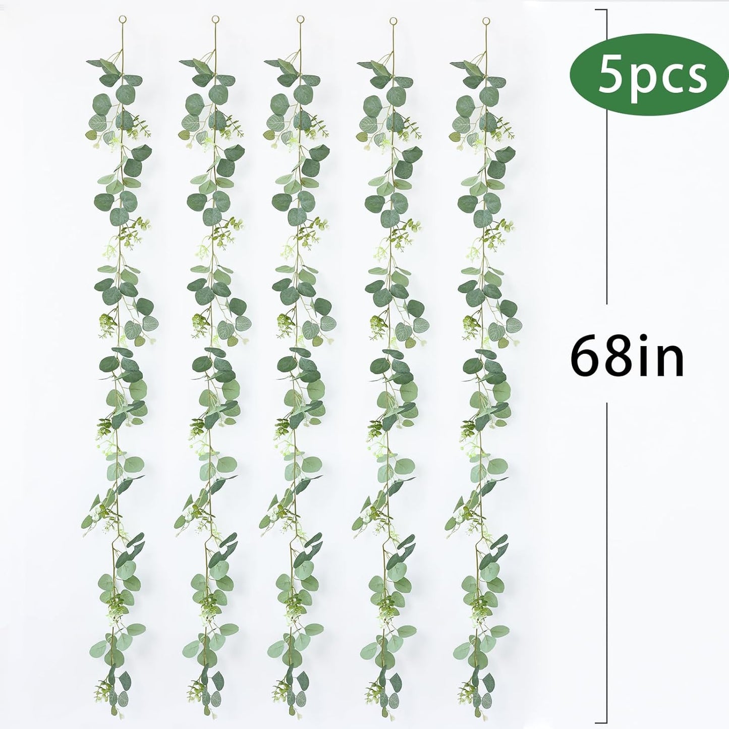 mizii 5 Packs 340" Artificial Vines Eucalyptus Garland Fake Vine with Silk Leaves Green Garland Faux Hanging Plants Greenery Decoration for Room Table Centerpieces Wedding Decor (Eucalyptus)