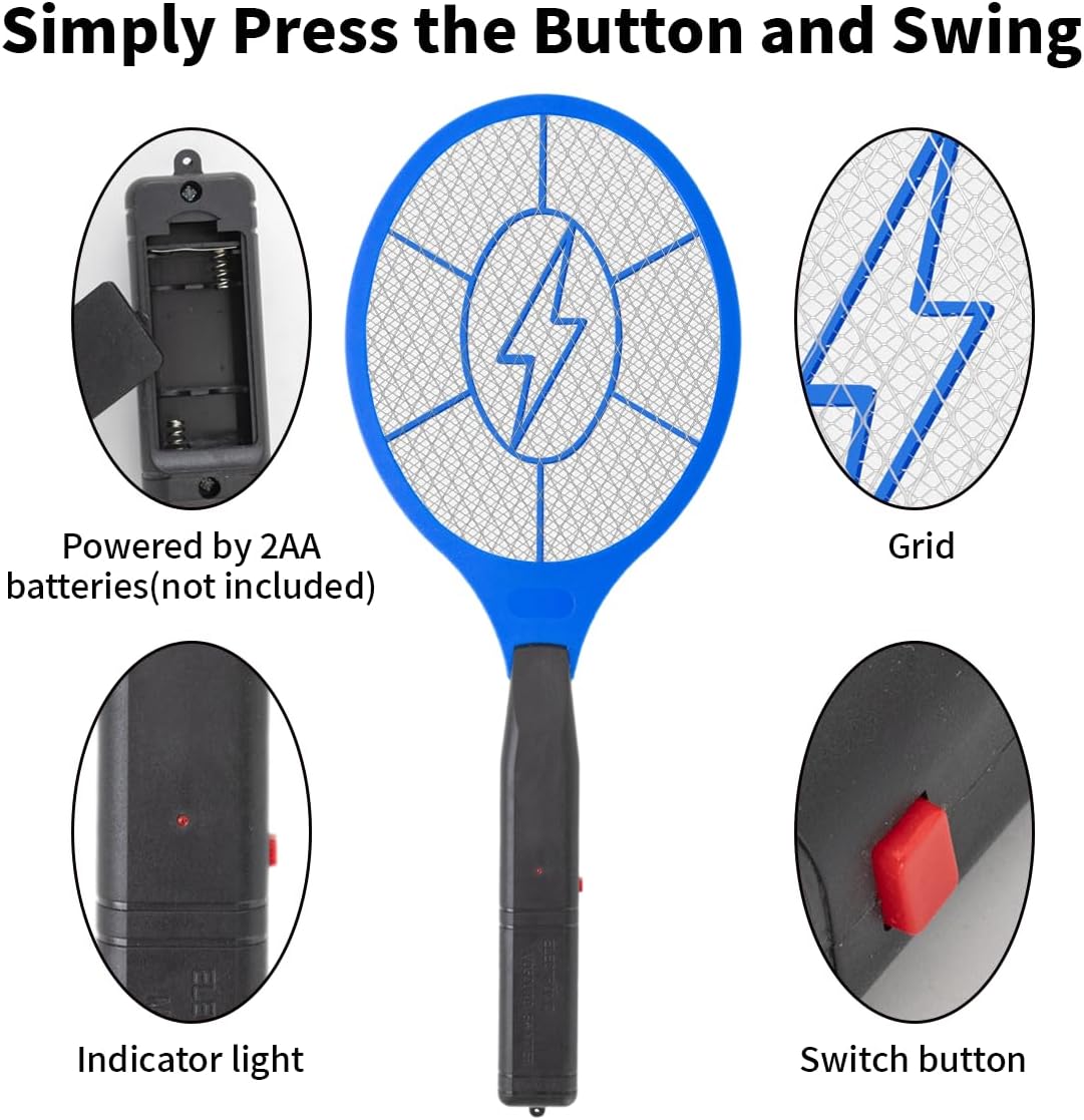 ZhouHe Pack of 2 Electric Fly Swatter Bug Zapper Battery Operated Flies Killer Indoor & Outdoor Pest Control Mosquito Zapper and Insect Catcher Racket（red＆Blue）
