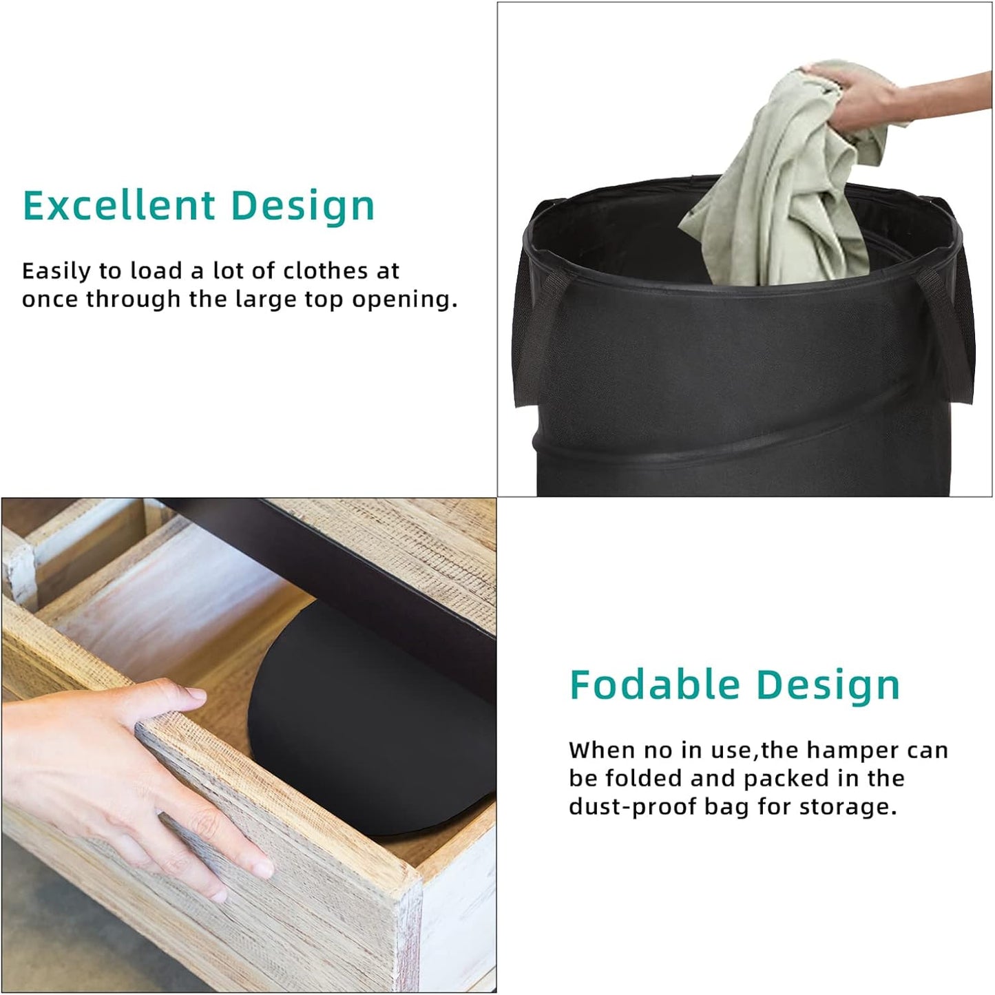 BATTOO 106L Collapsible Laundry Baskets - Foldable Pop Up Hampers for Laundry - Upgrade Oxford Laundry Hamper with Reinforced Handles for Bedroom, Bathroom, Kids Room, Dorm, Travel, Storage Organizer