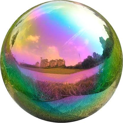 Nerien 8 Inch Gazing Ball, Stainless Steel Garden Mirror Globe, Polished Ornament Sphere, Hollow Floating Reflective Hemisphere, Home Outdoor Pond Housewarming Swimming Pool Decoration Gift, Rainbow