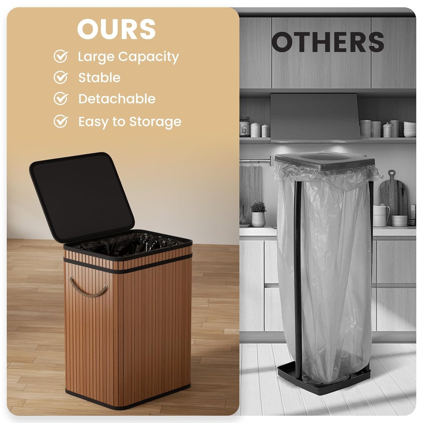 80 Liter/21 Gallon Large Trash Can with Lid, Garbage Bin Wastebasket Made of Bamboo, Outdoor Garbage Can/Waste Bin for Home, Office, Bathroom, Kitchen 24" HX15.8 WX11.8 D (Advanced Walnut)