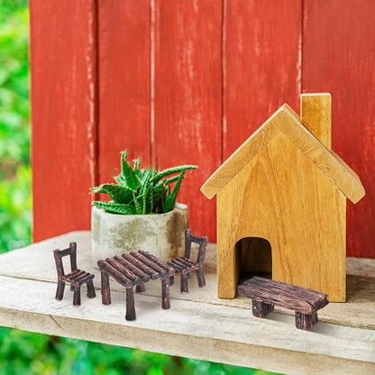 Garneck 10 Pcs Miniature Resin Fairy Garden Furniture Ornaments Rustic Mini Tables and Chairs Bench for Vintage Dollhouse Accessories Home Micro Landscape