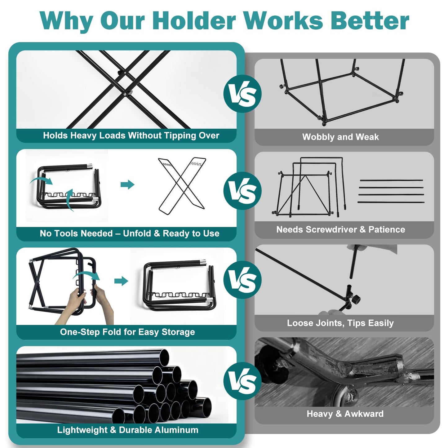 Trash Bag Holder Stand, Heavy Duty Foldable Metal Garbage Bag Frame Fits 30-50 Gallon, Portable Yard Leaf Bag Holder for Lawn Cleanup, Camping, Weeding, Parties