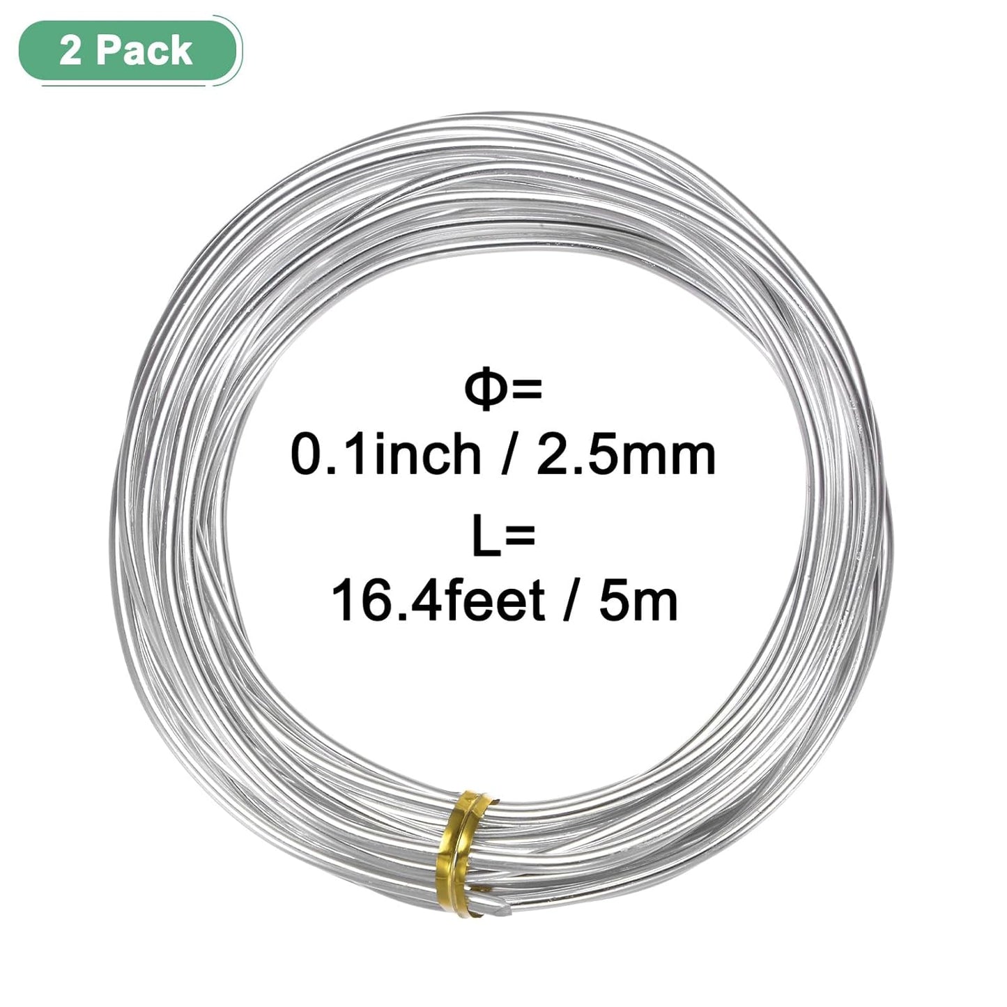 2-Rolls 2.5mm Bonsai Training Wire, 32.8 Feet Total Anodized Aluminum Bonsai Wires for Bonsai Tree Shaping/Branches Fixing/Trunk Holding/DIY Crafting [16.4ft Each, Silver]
