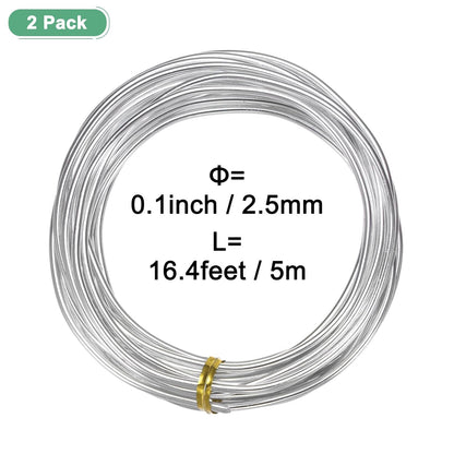 2-Rolls 2.5mm Bonsai Training Wire, 32.8 Feet Total Anodized Aluminum Bonsai Wires for Bonsai Tree Shaping/Branches Fixing/Trunk Holding/DIY Crafting [16.4ft Each, Silver]