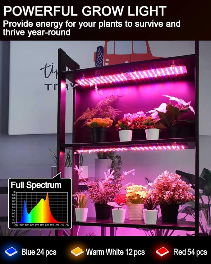 DOMMIA Plant Grow Light, 12W Ultra-Thin Plant Light, Full Spectrum with 90 LEDs, 2Pcs DIY Assembly [Grow Light] Strip for Indoor Garden Greenhouse Aquarium Hydroponic