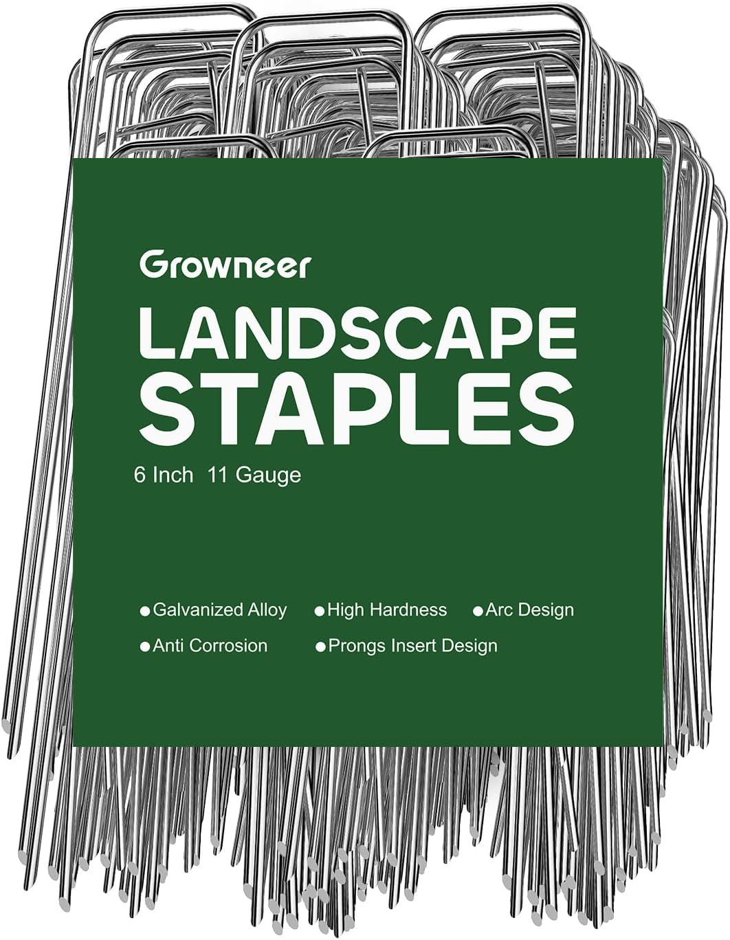 GROWNEER Landscape Staples 100 Packs 6 Inches Heavy Duty 11 Gauge Galvanized Steel Garden Stakes, Garden Staples Securing Pegs for Securing Weed Fabric Landscape Fabric Netting Ground Sheets & Fences