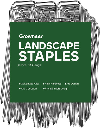 GROWNEER Landscape Staples Anti-Rust, 6 inch 20pcs Galvanized Garden Staples, Tent Stakes SOD Pins Yard Stakes for Securing Weed Fabric Barrier, Ground Cover, Artificial Turf, Dog Fence