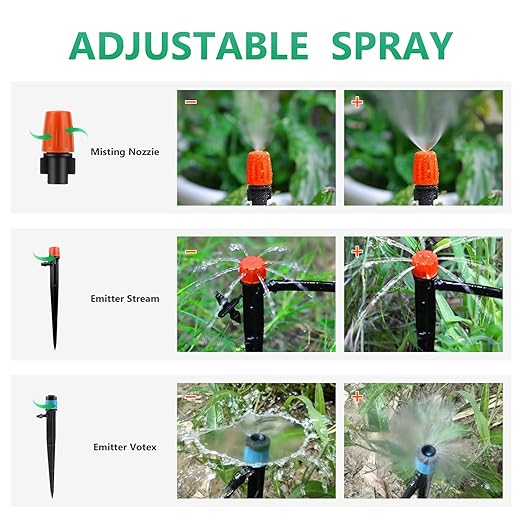 265FT Automatic Drip Irrigation System,Quick Connector Garden Watering System Sprinkler System Kit for Lawn Raised Bed Greenhouse Plant Watering System with 1/4'' Tubing,Drip Emitters,Connectors
