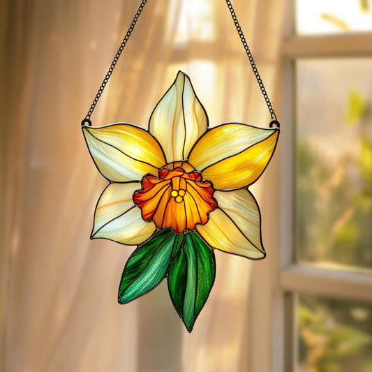 Daffodil March Birth Month Flower Acrylic Suncatcher Stained Glass Effect Window Car Hanging