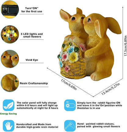 Garden Statues Rabbit Solar Lights, Bunny Decor with LED Lights Home Decorations Outdoor Garden Rabbit Statue for Patio, Balcony, Yard, Lawn Ornament - Unique Housewarming Birthday Gifts for Women