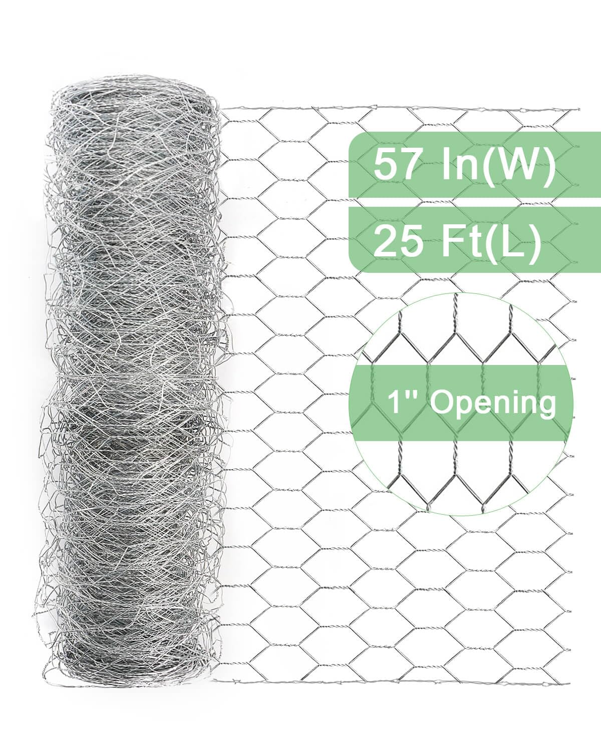 Garden Poultry Chicken Wire Netting - 57 '' × 25 ' Garden Fence Animal Barrier, Chicken Wire for Crafts, 1 inch Mesh Poultry Netting Fence, Pet/Rabbit/Chicken Wire Fencing