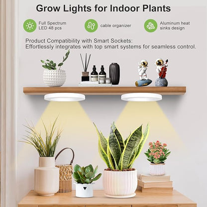 Full Spectrum Grow Light for Indoor Plants, 72 LEDs Halo Plant Light with Auto On/Off Timer (4/8/12H), 10-Level Brightness, 3 Lighting Modes, for Small Plants & Seedlings (White, One Head)