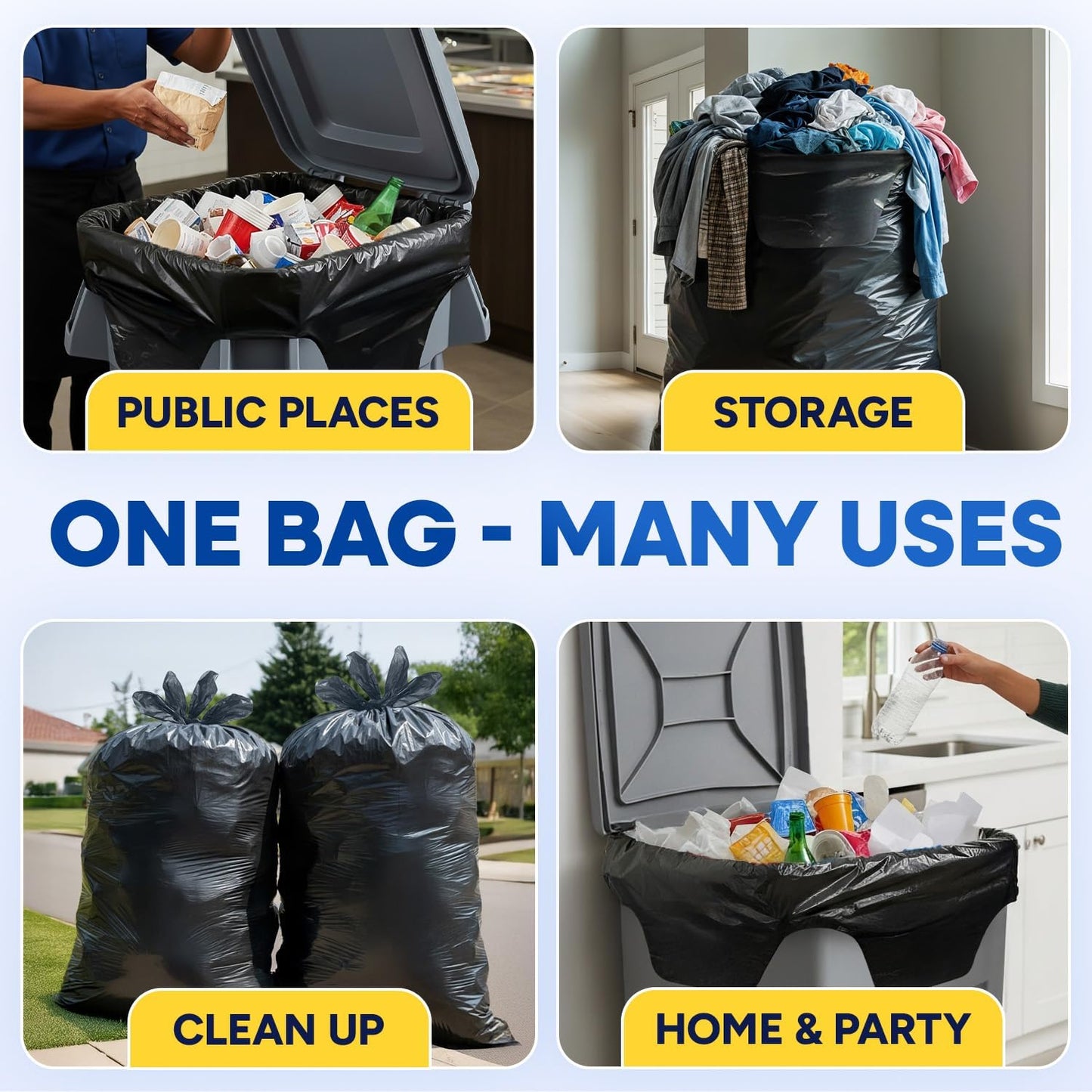 64-65 Gallon Trash Bags Heavy Duty with Flap Ties Extra Large Garbage Bags 2 Mil Outdoor Trash Bags 43 x 49 Trash Can Liners, Black Pack of 20