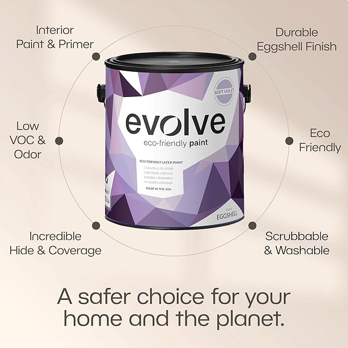 EVOLVE Paint & Primer: Environment-friendly, Low Sheen with One-coat Coverage for Interior & Exterior surfaces (Soft Violet, 1-Gallon)
