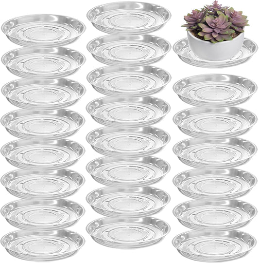 20 Packs 10" Large Clear Plant Saucers for Indoor Outdoor Use Heavy Duty Plastic Plant Trays for Planter Bulk Flower Pot Drip Trays to Catch Water, 4 to 20 Inch, Round Transparent