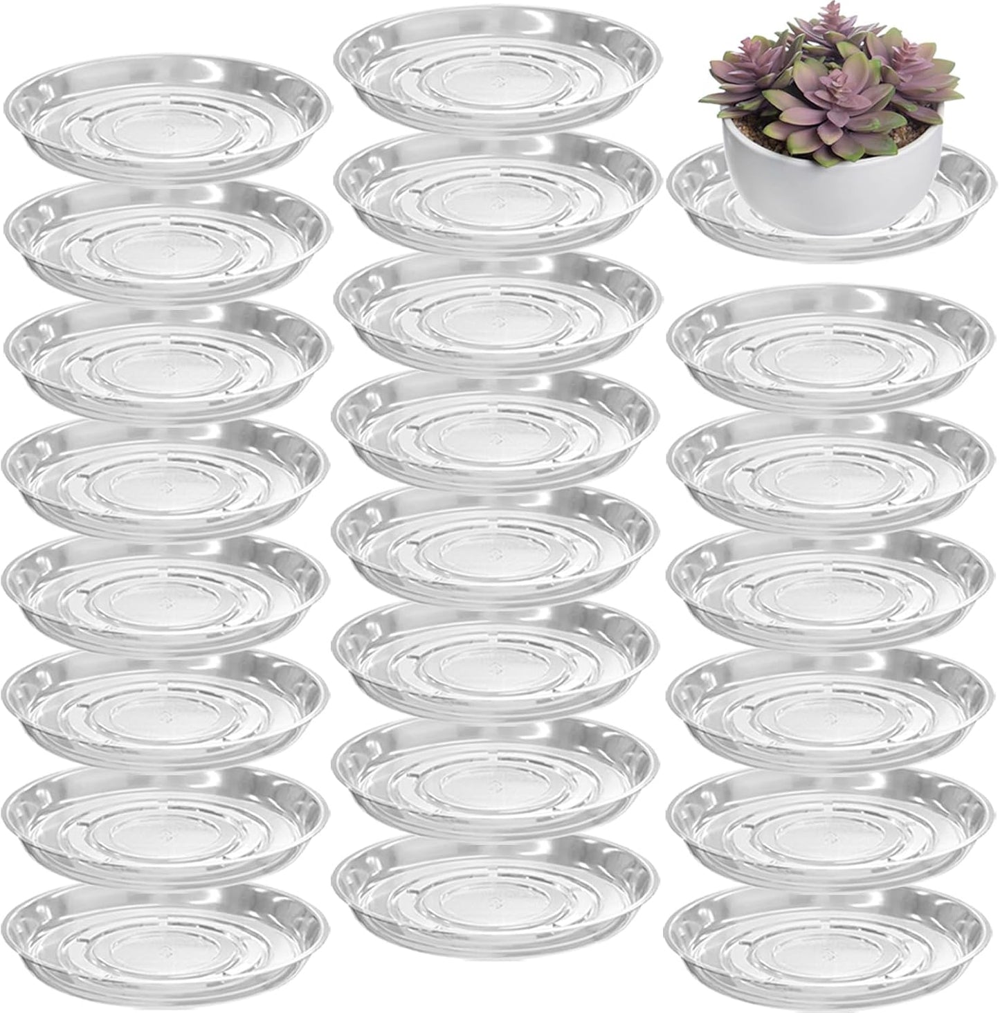20 Packs 18" Extra-Large Clear Plant Saucers for Indoor Outdoor Use Heavy Duty Plastic Plant Trays for Planter Bulk Flower Pot Drip Trays to Catch Water, 4 to 20 Inch