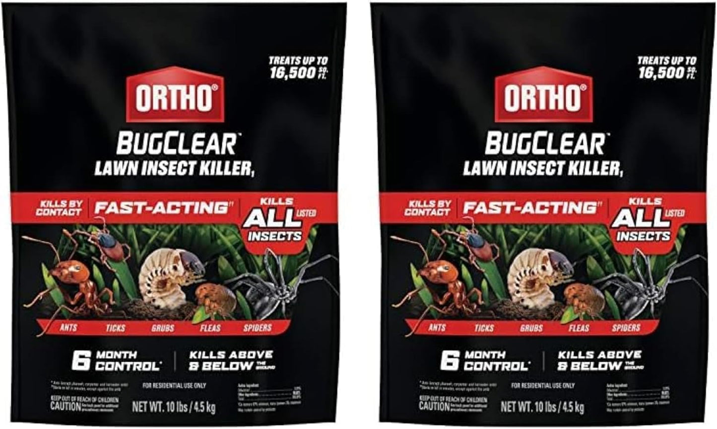 Ortho BugClear Lawn Insect Killer1: Treats up to 16,500 sq. ft., Protect Your Yard & Garden Against Ants, Spiders, Ticks, Armyworms, Fleas & Grubs, 10 lbs. (Pack of 2)