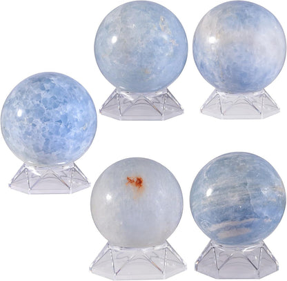 Natural Blue Celestite Crystal Ball with Acrylic Display Base, 81-90mm Polished Stone Feng Shui Crystal Sphere Meditation Decoration for Home & Office