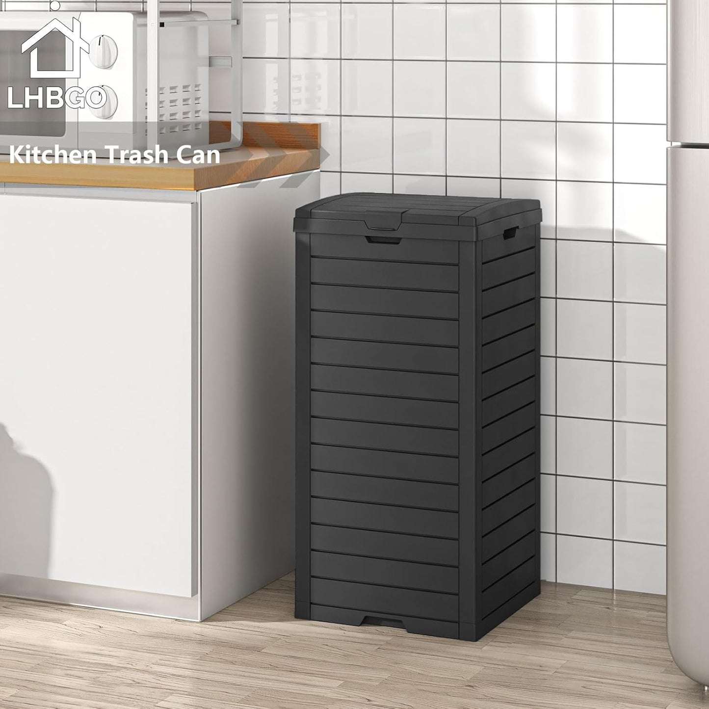 31 Gallon Kitchen Waste Bin with Lid and Drip Tray for Easy Cleaning-Perfect，Resin Outdoor Trash Can for 33-40 Gal Trash Bag, Outdoor Trash Can for Patio,Black Kitchens, and Outdoor Entertaining