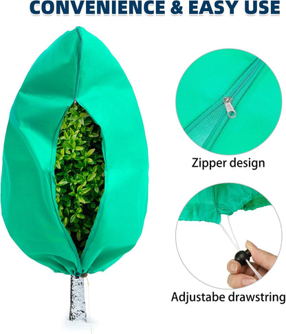 Homimp Plant Covers Freeze Protection, 4 Pack Frost Covers with Zipper Drawstring (71" x 47.3") Plant Protection Cover Bags for Outdoor Winter Frost Cold Weather Shrubs Trees Jacket Covers(Green)