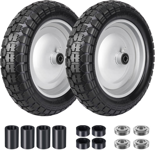4.80/4.00-8 Tire, 14.5" Flat Free Wheelbarrow Tire and Wheel, 5/8" 3/4" Bearings Solid Replacement