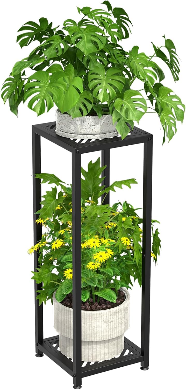 TOSKING Tall Plant Stand Indoor – 2-Tier Modern Metal Shelf, 30" Height & 200 LBS Capacity, Heavy Duty for Living Room, Balcony, Garden (Black)