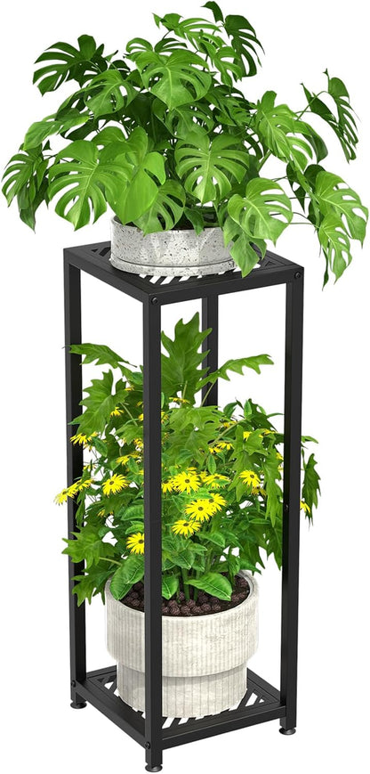 TOSKING Tall Plant Stand Indoor – 2-Tier Modern Metal Shelf, 30" Height & 200 LBS Capacity, Heavy Duty for Living Room, Balcony, Garden (Black)