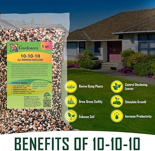 Premium All-Purpose Fertilizer 10-10-10 - Fertilizer for Vegetable Garden & Flowerbed Roses & Large Shrubs and Fruit Trees - 3 Quart