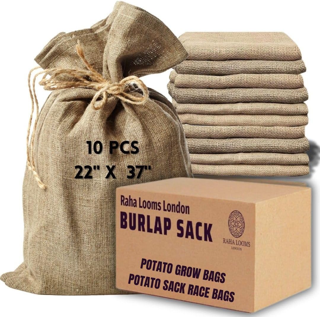 10 Potato Grow Bags : Premium Quality No Smell Extra Tough Potato Sack Race Bags Hacky Sack, Outdoor Games for Adults Burlap Outdoor Games for Kids costales para juegos de carreras