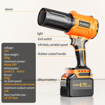 Storm Turbine，Leaf Blower Cordless with 6.0Ah 21V*2 Batteries，Handheld Electric Storm Turbine，Wind Force 13，41m/s，Suitable for Lawn Care, Patio, Leaf Blowing