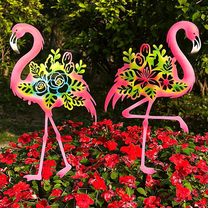 Pink Metal Flamingo Garden Statue - 20.5 inch Hand Flamingo Painted Metal Patio Art, Outdoor Decorative Stake Flamingo Statue for Lawn, Patio, Porch and Backyard, Gifts for Ladies (B Style 2 Pack)