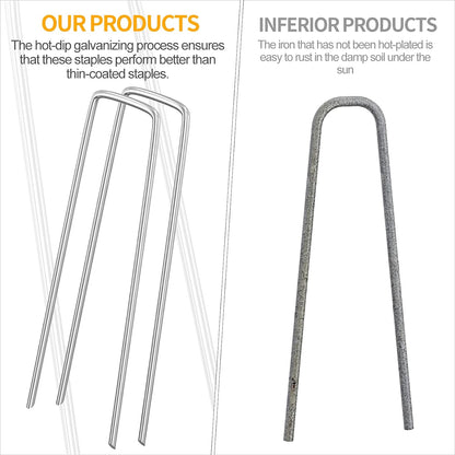 WAENLIR 6 inch 200 Pack Garden Staples Galvanized Landscape Stakes, Heavy Duty Fence Stakes Sod Pins for Securing Weed Fabric Barrier,Ground Cover, Artificial Turf,Dog Fence