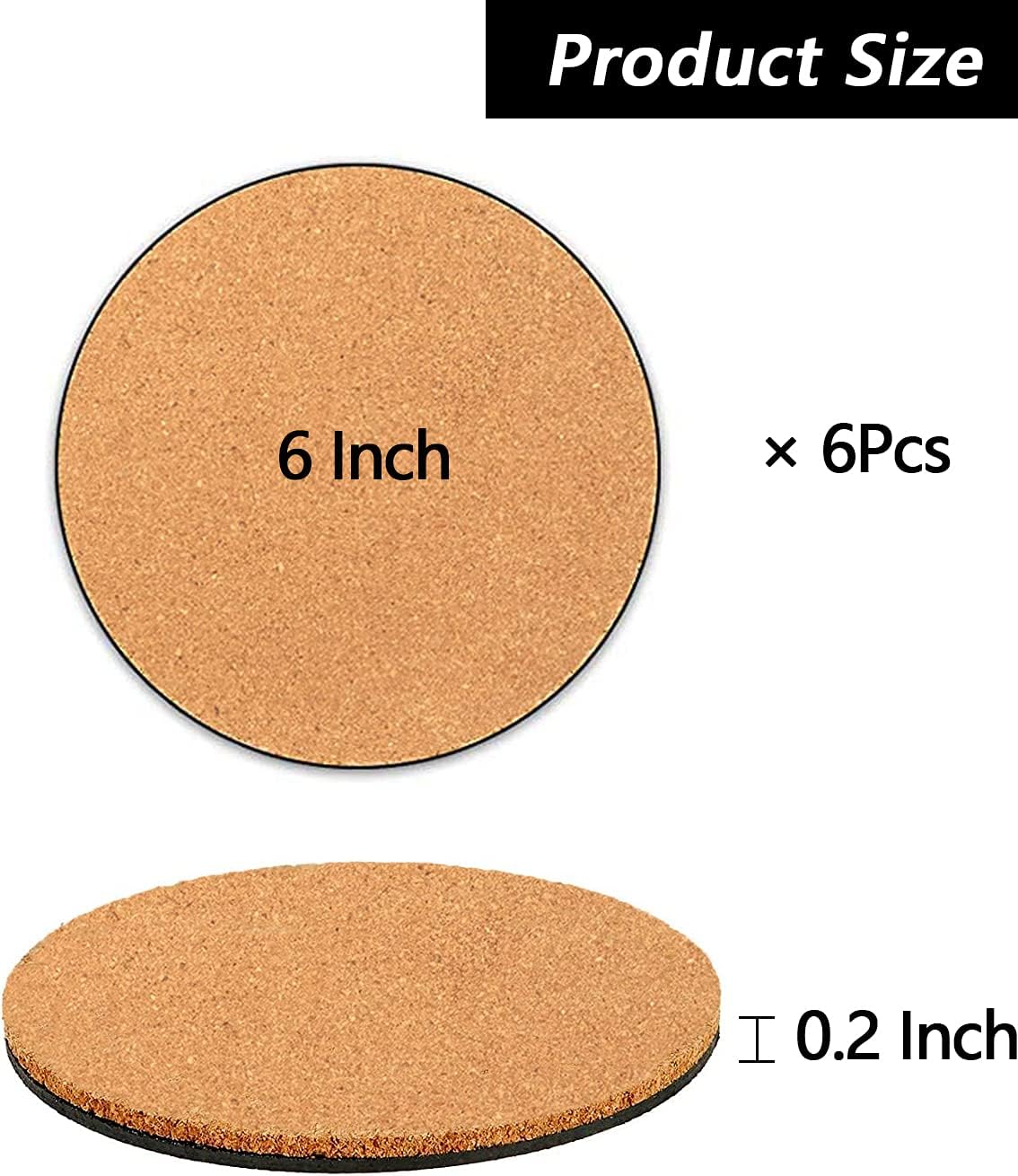 6 Pieces Cork Plant Coasters, 6 Inch Cork Plant Mats, Cork Coaster for Planters, Plant Coasters for House Plants Indoors (Nude & Black)
