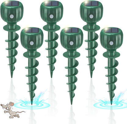 8 Pack Solar Powered Mole Repellent for Lawns, Waterproof Gopher Repellent Outdoor Get Rid of Snake Voles Ground Squirrels in Garden, Yard, Lawn